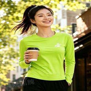 스퀘어 댄스 스포츠 긴팔 코튼 티셔츠 여성용 퓨어 컬러 러닝 피트니스 트레이닝 복 라운드 넥 야외 스포츠웨어