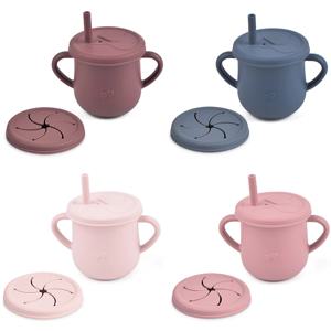 손잡이가 달린 아기 실리콘 이중 뚜껑 수유 컵, Sippy BPA 프리 유아용, 어린이 학습용 음료용기, 부드러운 빨대 컵 식기