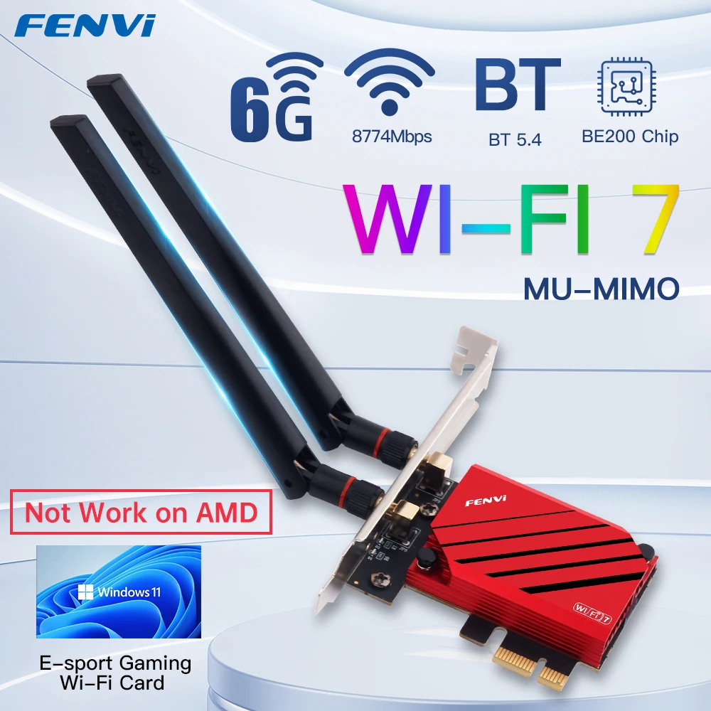 인텔 BE200 Pcie 무선 어댑터용 fenvi WiFi 7 FV-BE8800 블루투스 5.4 트라이밴드 2.4G/5G/6GHz 네트워크 Wifi7 카드 802.11be PC