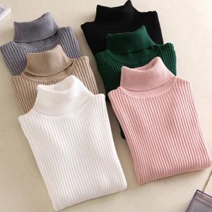 캐주얼 소프트 폴로넥 점퍼 신상 가을 겨울 여성 니트 터틀넥 스웨터 패션 슬림 탄력성 솔리드 리브드 풀오버