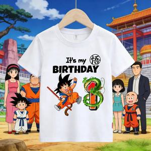 드래곤볼 손오공 티셔츠 어린이용 면 소재 생일 선물용 티셔츠 상의 남아 여아 의류 애니메이션 반팔 키즈 화이트 루즈핏 선물