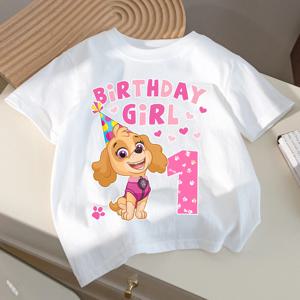 Paw Patrol Skye 티셔츠 어린이를위한 생일 번호 티셔츠 소녀 흰색 옷 만화 반팔 어린이 느슨한 의류 선물