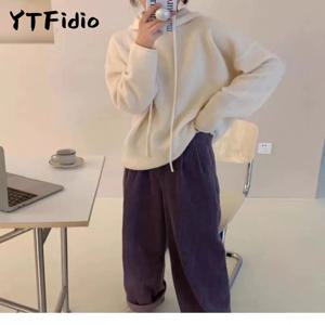 YTFidio 100% 울 여성 후드 풀오버 드롭 숄더 럭셔리 디자이너 의류 여성 스웨터 플러스 사이즈 클리어런스 세일 Tops523