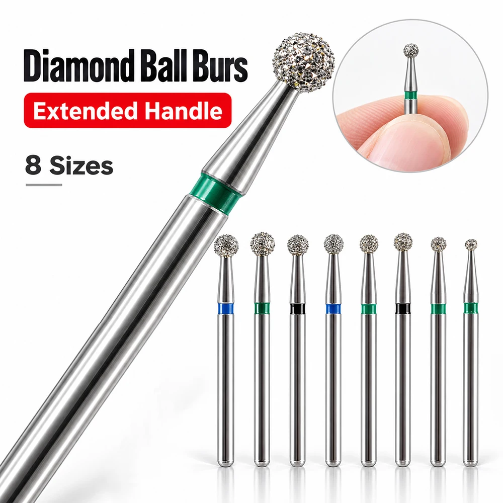 10개입 실험실용 확장형 다이아몬드 버 FG 1.6mm 샹크 25mm 롱 리치 로터리 비트 801 라운드 시리즈, 깊은 실험실 정밀 작업용