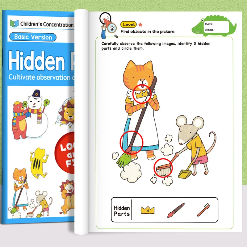 숨겨진 그림 찾기 매칭 게임 몬테소리 어린이 시각 추적 집중력 훈련 조기 교육 도서 유아용 장난감