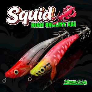 LEYDUN 오징어 미끼, 90mm, 7.6g, 자외선 발광, 문어/칼라리스 모양, 내장형 소리 나는 구슬, 날카로운 바늘, 해수 어종 대상