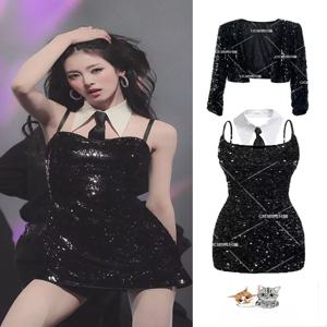 MEOVV 안나 스팽글 신부 들러리 드레스 섹시한 짧은 치마 공연 의상 여성용 폴리에스테르 섬유 무대 공연 의상