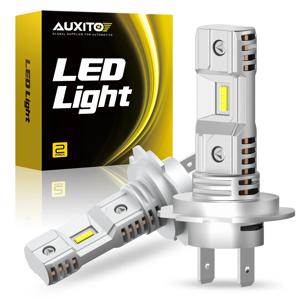 AUXITO 2Pcs H7 LED 전구 CSP 칩 헤드 라이트 팬리스 슈퍼 화이트 밝은 12V 1:1 미니 디자인 H7 슬림 LED 자동차 헤드 램프 360 학위