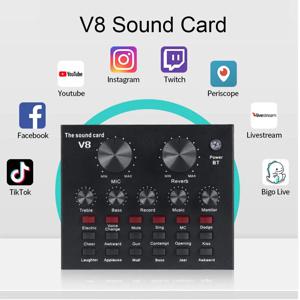 V8 V8S 오디오 믹서 USB 외부 헤드셋 마이크 웹 캐스트 전화 컴퓨터 용 개인 라이브 방송 사운드 카드