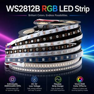 DC5V WS2812B 5050 RGBIC 스마트 LED 스트립 개별 주소 지정 가능 IC 30/60/144LEDs/M 검정/흰색 PCB IP30 IP67 방수 램프