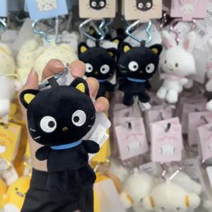 귀여운 산리오 초코 플러시 인형 키체인 애니메이션 귀여운 검은 고양이 가방 액세서리 하트 버클 초코캣 봉제 인형 작은 선물