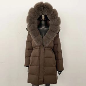 OFTBUY 패딩 재킷 여성용 따뜻한 리얼 퍼 코트 겨울 천연 라쿤 퍼 겨울 오리털 코트 여성용 후드 탈부착 가능