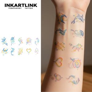 잉카트링크 임시 타투 스티커 방수 컬러 프린팅 아트 손으로 그린 고래 그림 임시 타투 파티 용품 DIY