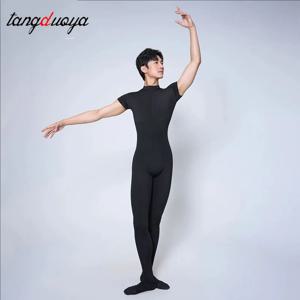 남성용 발레 레오타드 타이트 바디수트 스쿱 넥 스킨타이트 베스트 체조 댄스웨어 숏 슬리브 댄스 연습복