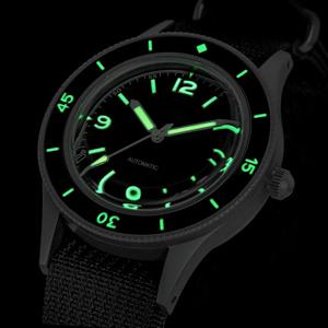 탄도리오 레트로 블랙 40mm 더블 돔형 사파이어 글라스, 자동 미요타 8215 무브먼트, 남성용 시계, 20ATM 방수, 녹색 야광 처리된 세라믹 베젤