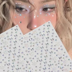 1장 오로라 불가사리 별 보석 얼굴 타투 스티커 셀프 접착 크리스탈 다이아몬드 데칼 DIY 눈 바디 메이크업 라인스톤 장식