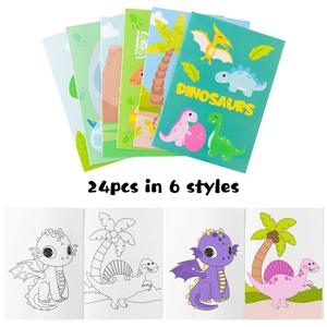 어린이를위한 24pcs 공룡 색칠 공부 책 컬러 드로잉 DIY 스토리 아트 낙서 책자 그림책 색칠 공부 책 창의 활동