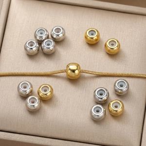 20개 18K 금도금 황동 스토퍼 비즈 (내부 고무 포함) 론델 슬라이더 스페이서 DIY 팔찌 목걸이 쥬얼리 제작용
