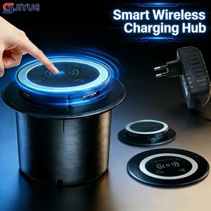 범용 고속 무선 충전기 데스크탑 임베디드는 PD30W 및 USB 유선 충전 5V 3A 가구 오프닝 데스크 홀 허브를 지원합니다.