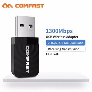 COMFAST 1300Mbps Wi-Fi USB 어댑터, 802.11AC 듀얼 밴드 Wi-Fi 어댑터, 2.4GHz/5GHz 무선 Wi-Fi 동글, Windows 10/11, Mac, Linux 호환