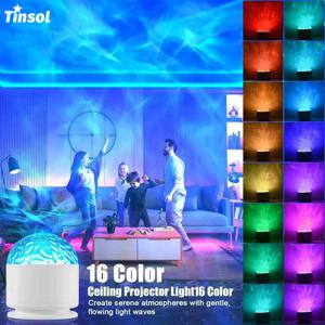 TINSOL 16가지 색상의 LED 무드등, 리모컨, USB 전원, 자동 회전 기능 제공—물결 무늬 무드등