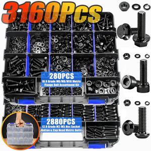 3160개 미터법 플랜지 볼트 및 나사 세트, 12.9/10.9 등급 합금 육각 버튼 및 너트, M2-M10(4-30mm), 보관함, 가정/자동차/3D/DIY용