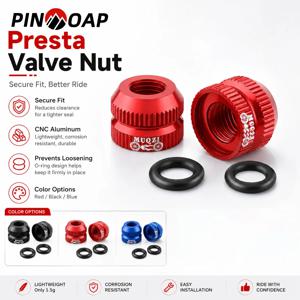 PINMOAP 2개 자전거 프레스타 밸브 너트 프렌치 밸브 스템 락 링 알루미늄 합금 에어 노즐 MTB 로드 바이크 타이어 튜브 수리용