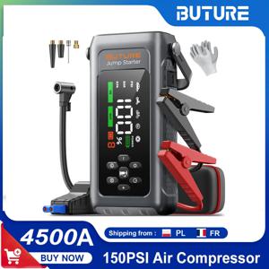 BUTURE 4 in 1 4500A 점프 스타터 150PSI 타이어 공기 주입 펌프 18W 고속 충전 16000mAh 휴대용 보조 배터리 자동차 시동 장치