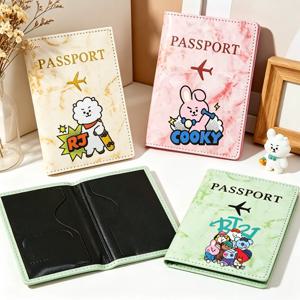 BT21 여권 커버 초박형 문서 홀더 애니메이션 쿠키 타타 프린트 여행용 방수 여권 홀더 ID 카드 커버 선물