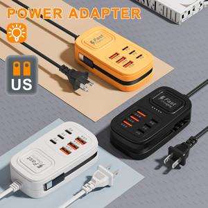 6 in 1 고속 충전 스테이션 멀티 포트 USB 타입-C 데스크탑 충전기 전원 소켓 다중 기기 충전 어댑터 EU US UK 플러그