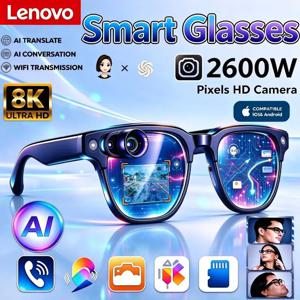 레노버의 최신 8K AI 스마트 안경, 2600W 터치 컨트롤, 음성 번역 및 음성 어시스턴트 기능, 무선 블루투스 통화 기능이 있는 선글라스 (성인용)