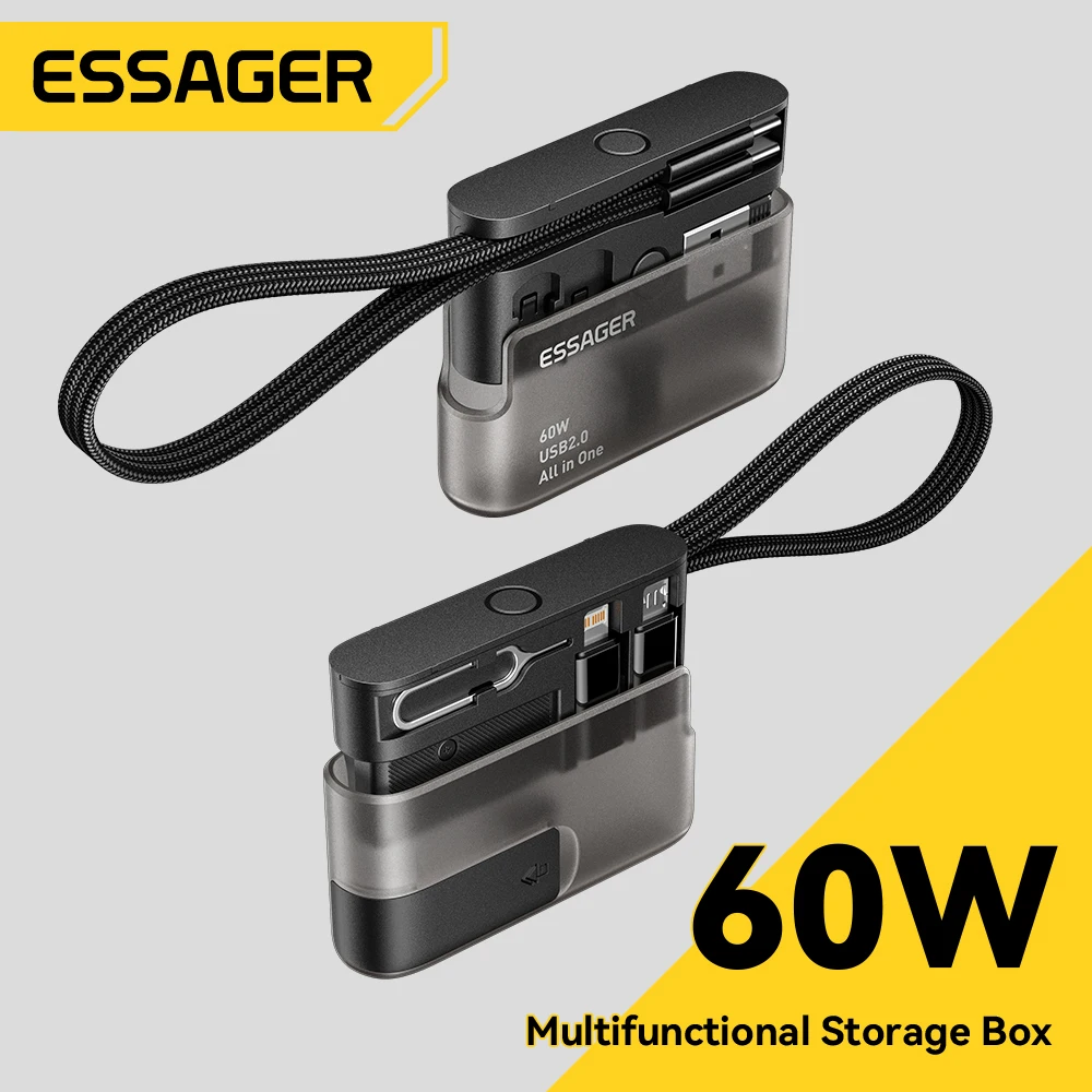 에사저 PD 60W USB 타입 C 케이블 세트 아이폰 17/16/15용 고속 충전 데이터 동기화, 보관함 및 홀더 포함, 여행용