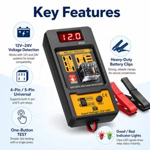 CNB-808 자동차 릴레이 테스터 12V 24V 자동차 릴레이 분석기, LED 디스플레이가 있는 4핀 5핀 릴레이 감지 도구, 전기 진단기