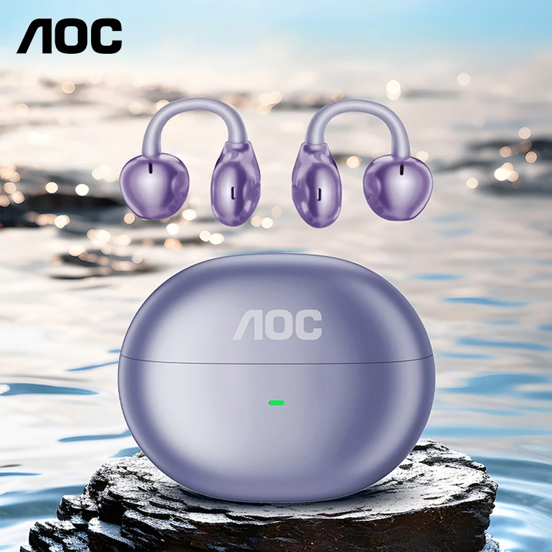 Choice AOC ACD2544 무선 블루투스 이어폰 이어 클립 이어버드 서라운드 스테레오 사운드 낮은 대기 시간 음악 게임 클리어 통화