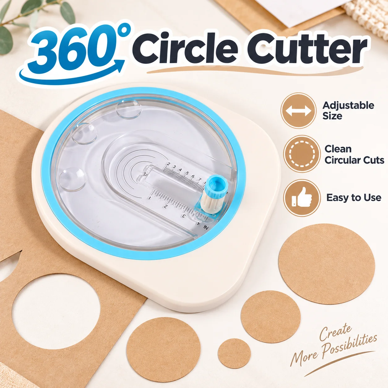 360 °   회전식 원형 종이 커터, 다양한 크기로 조절 가능, DIY 스크랩북 제작 및 카드 재료 공예에 적합
