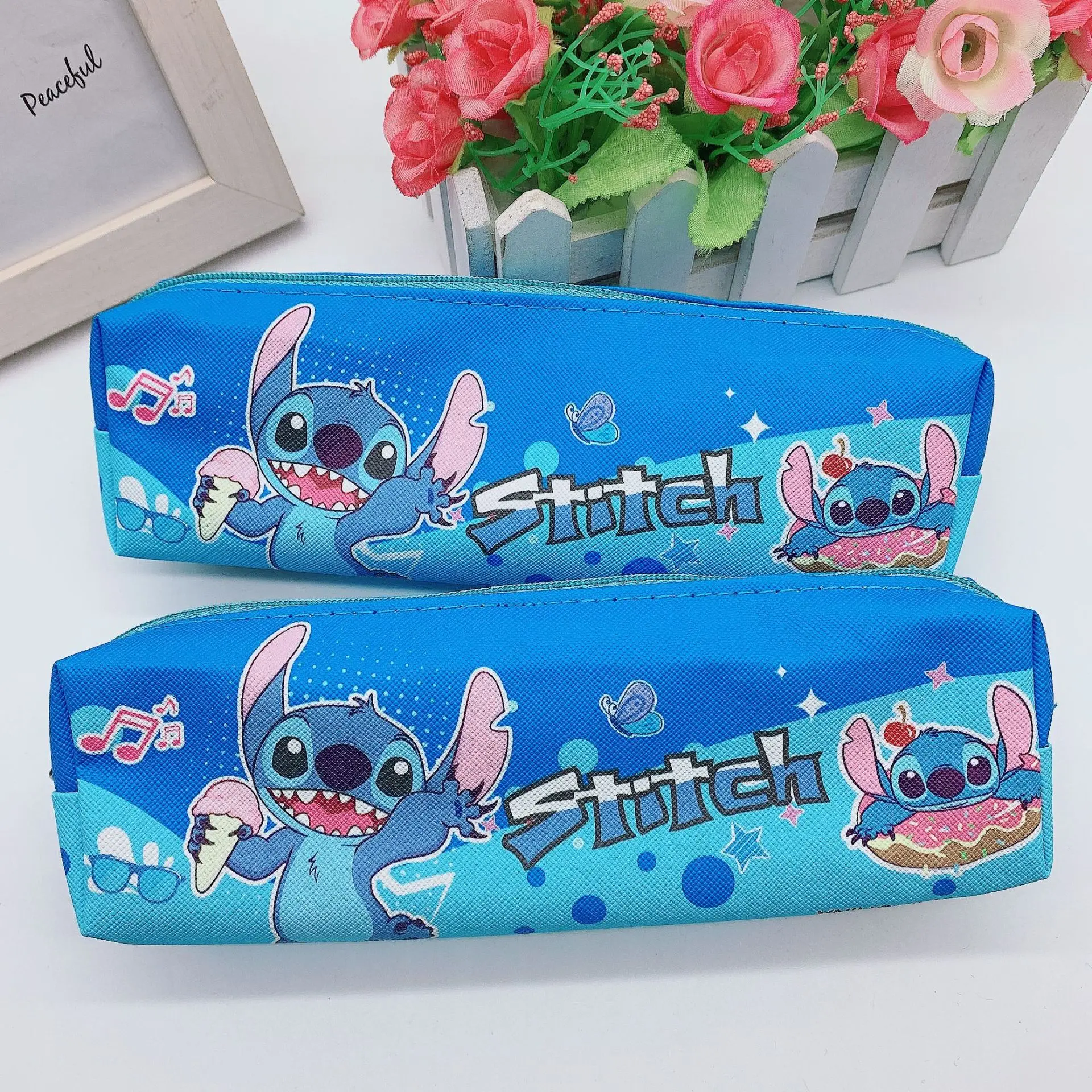 디즈니 스티치 만화 주변기기 가족용 펜 가방 리로 & 스티치 펜 가방 학생용 문구 펜 가방 PU 지퍼 가방 수납 가방