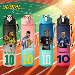 800ML 호날두 메시 음바페 빨대 물컵 축구 스타 스포츠 물병 휴대용 피트니스 음료병 주전자 여행용 물통