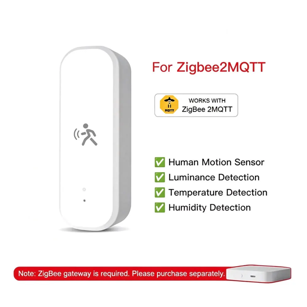 Zigbee 10G 밀리미터파 레이더 모션 센서 스마트 인체 센서, 조도, 온도, 습도 지원, Zigbee2MQTT