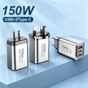 150W 고속 충전 USB 타입 C 충전기 QC3.0 모바일폰 충전기 USB 여행용 어댑터 아이폰 17 삼성 샤오미용 EU/UK/US 플러그