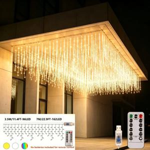 162/96LED USB 아이스 스트립 커튼 조명 리모컨 8가지 모드 따뜻한 화이트 컬러풀 LED 스트링 조명 창문 벽 방 장식용