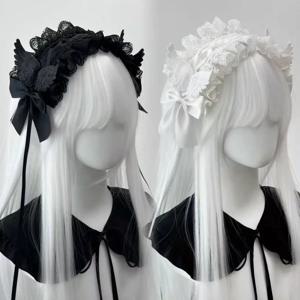 고딕 스타일의 천사 날개 머리 장식, 로리타 스타일의 소녀 코스프레 의상 액세서리, 레트로 스타일의 조절 가능한 러플 장식, 단색 헤드웨어, 여성용