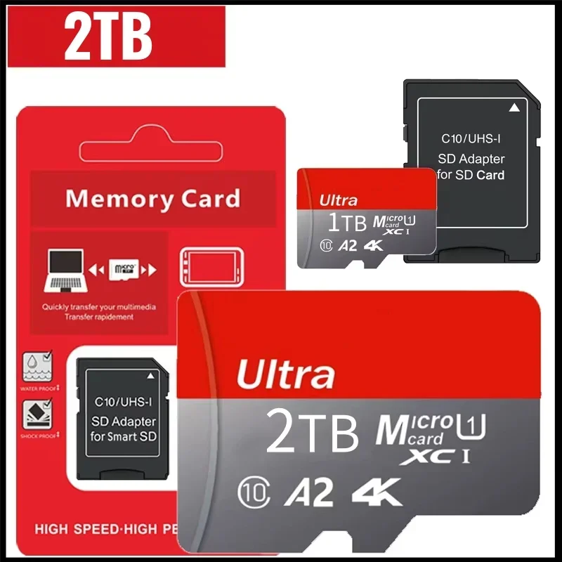 새로운 2TB TF SD 메모리 카드, 클래스 10 고속 저장 카드, 1TB, 512GB, 256GB, 128GB 용량으로 카메라, 휴대폰, 컴퓨터, 게임 데이터 저장에 적합합니다.