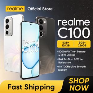 [신제품 출시] realme C100 4G 스마트폰, 8000mAh 배터리, 45W 고속 충전, IP69 방수/방진 등급, 6.8인치 120Hz LCD 디스플레이