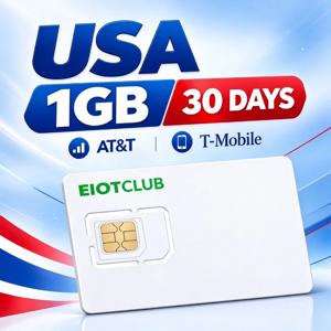 EIOTCLUB USA 데이터 SIM 카드, 1GB, 30일 사용 가능, AT&T 및 T-Mobile 네트워크 지원, 보안 카메라, GPS 추적기, 라우터, POC 무전기용 선불 IoT SIM.