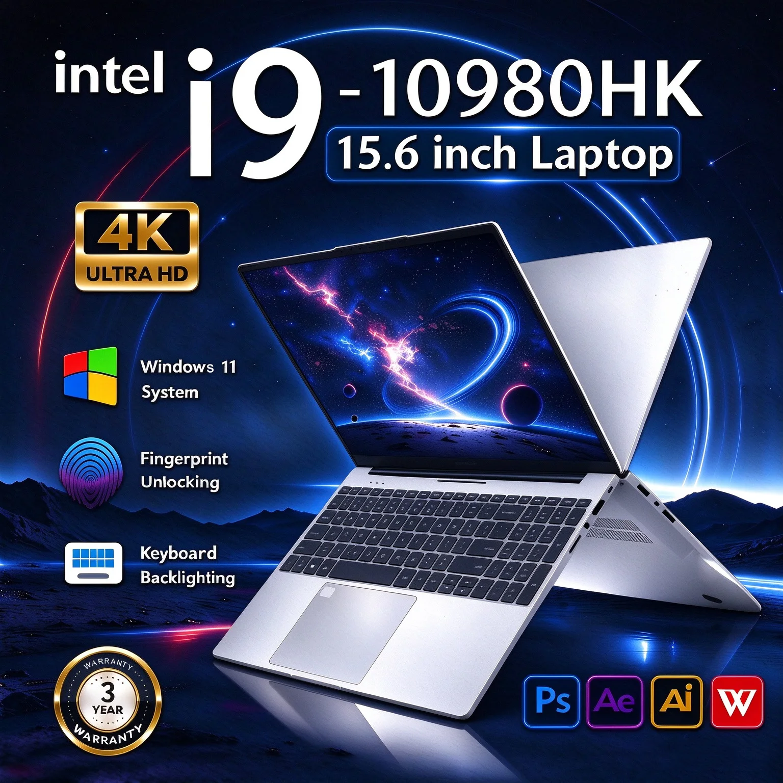 I9-10980HK 듀얼 용도 노트북｜16GB RAM｜1TB/2TB SSD｜백라이트 키보드 및 지문 인식 잠금 해제 기능으로 게이밍 및 비즈니스에 적합