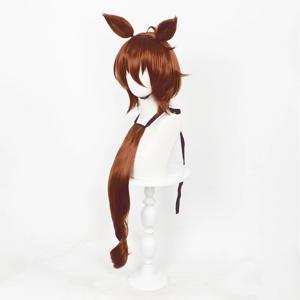 우마무스메 프리티 더비 코스프레 가발, 아그네스 타키온 애니메이션 가발 (귀와 꼬리 포함), 할로윈을 위한 미리 스타일링된 내열성 인조 가발
