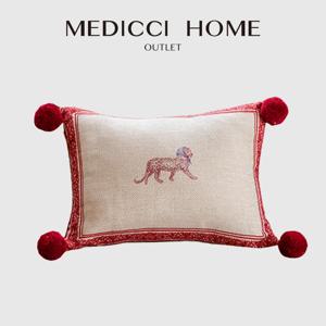 Medici 홈 빈티지 헤드스카프 레오파드 직사각형 쿠션 커버 30x40cm, 향수 스타일 폼폰 태슬 요추 베개 케이스