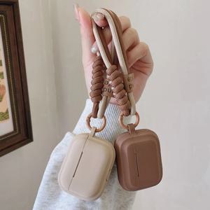 캐러멜 컬러 소프트 실리콘 이어폰 케이스, 팔찌 가을 방지 커플, airpods 2 3 pro 2 블루투스 충전 박스 케이스