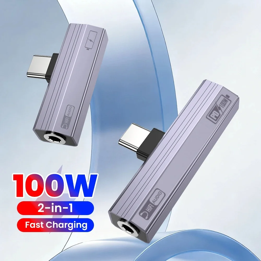 2 in 1 USB C 헤드폰 어댑터 타입 C - 3.5mm 잭 오디오 컨버터 100W/10W 타입 C OTG 어댑터 (아이폰 15, 16, 삼성, 샤오미 호환)