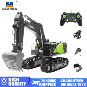 HUINA 1593 1/14 RC 굴삭기 트럭 합금 2.4GHz 무선 조종 자동차 22채널 건설 차량 사운드 장난감 남자아이 선물